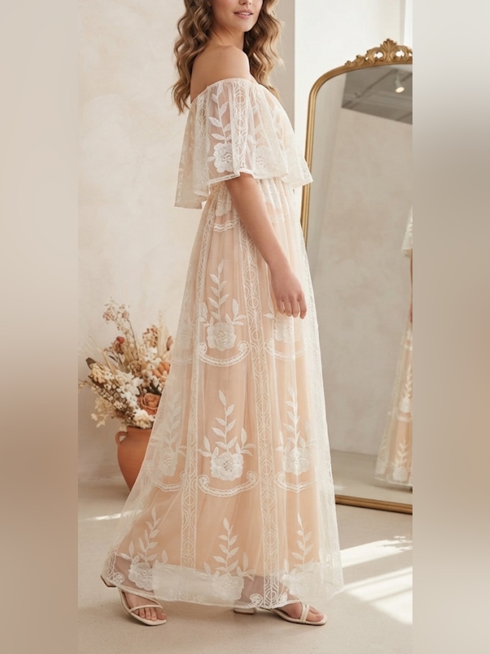 Baltic Born Leon Off Shoulder Maxi Dress Boho Bridal Lace Maternity Sz M NWT - Picture 2 of 13